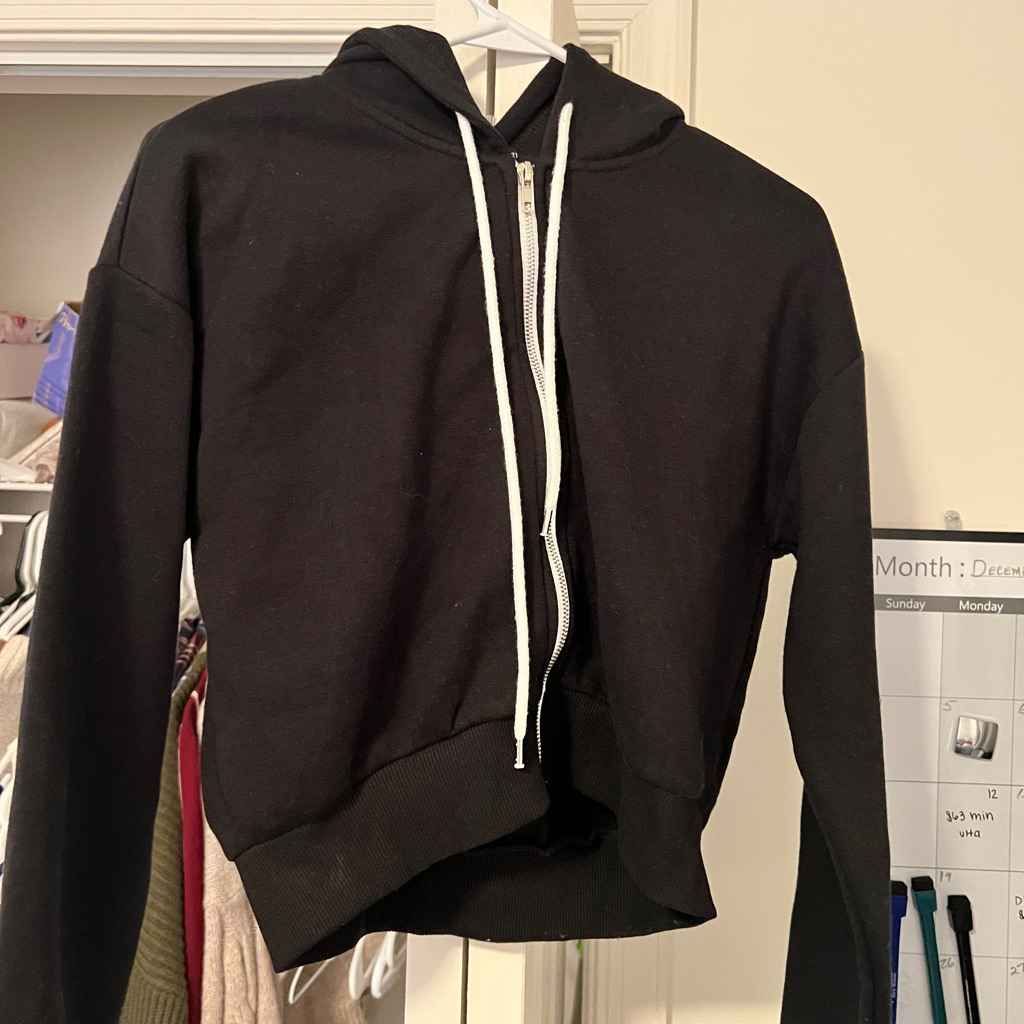 Black Stringed Cropped Zip Up Jacket